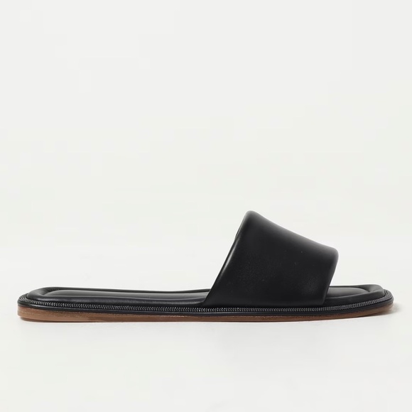 BRUNELLO CUCINELLI Leather Slides Sandals with Monili Trim in Black Size 39 - Picture 2 of 6